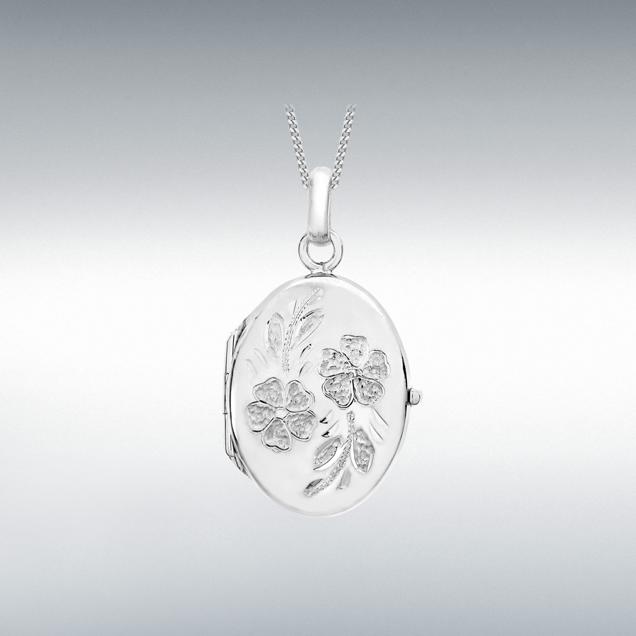9ct White Gold 17mm x 24mm Daisy-Detail Oval Locket