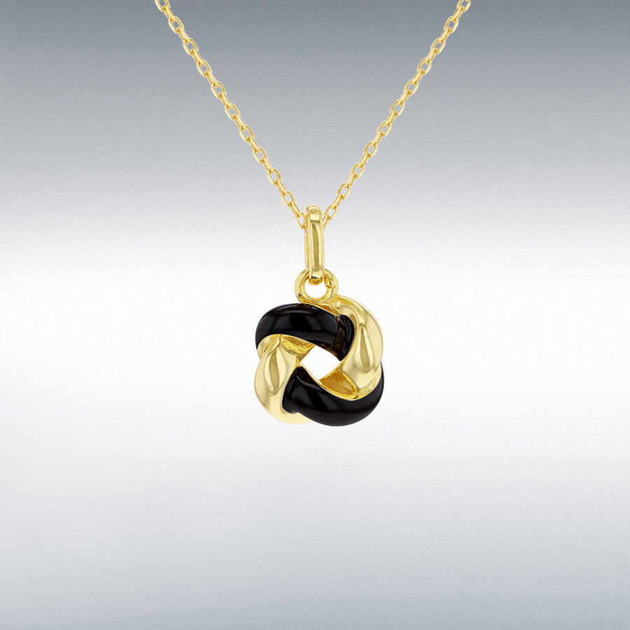 Sterling Silver Yellow Gold Plated Black Enamel Knot Necklace