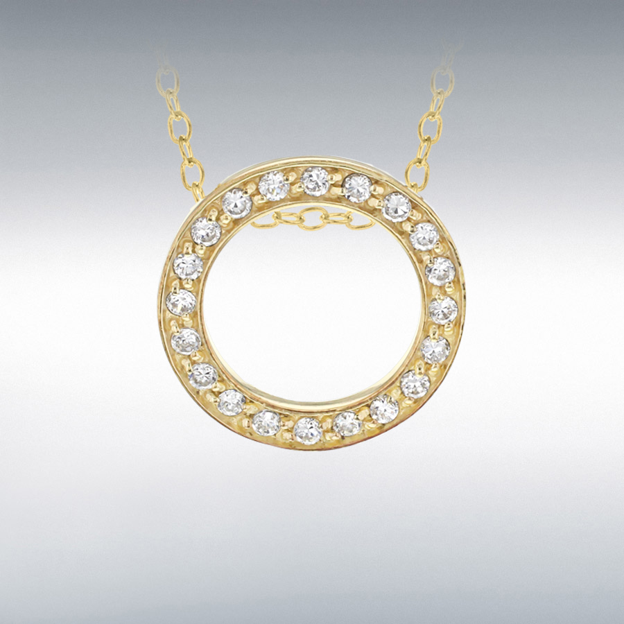 Sterling Silver 1 Micron Yellow Gold Plated CZ Open Circle Necklace 43cm/17"