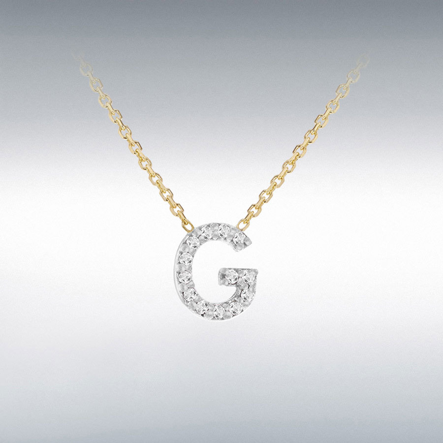9ct 2-Colour Gold With 0.005ct Diamonds Mini Initial "G" Necklace 38cm/15"-43cm/17"
