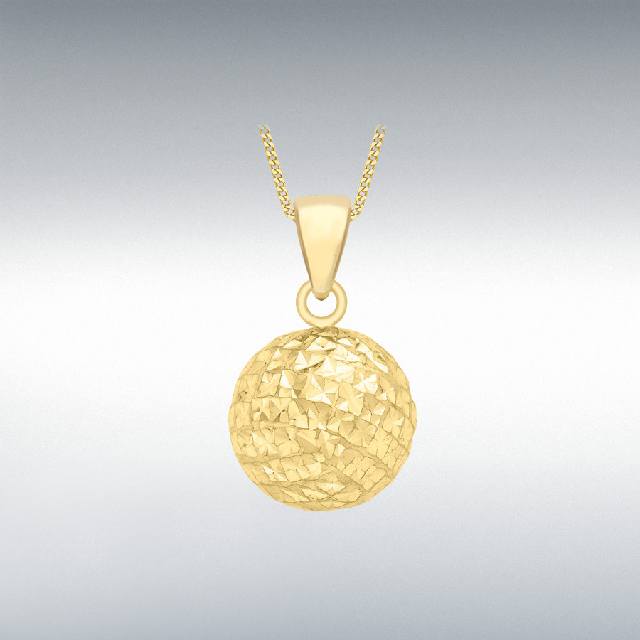 9ct Yellow Gold 10mm Diamond Cut Ball Pendant