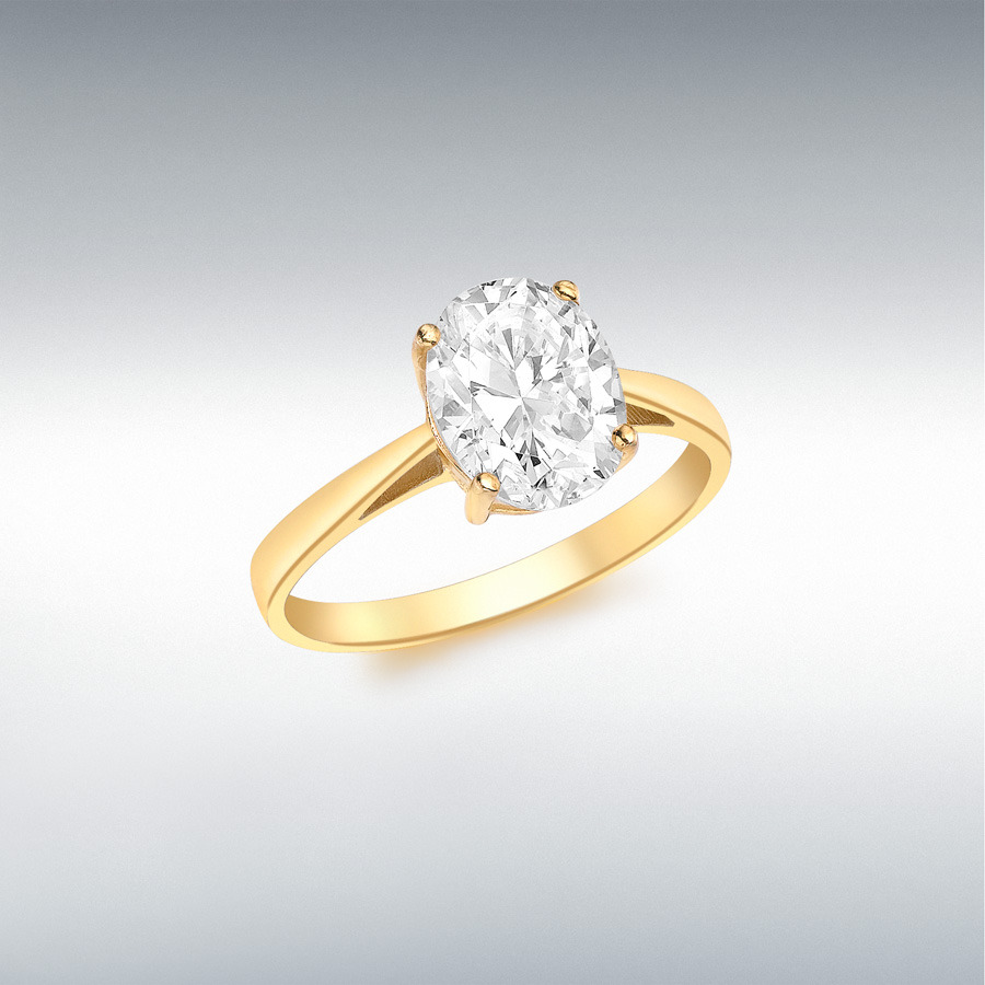 9ct Yellow Gold 7mm x 9mm Oval CZ Solitaire Ring