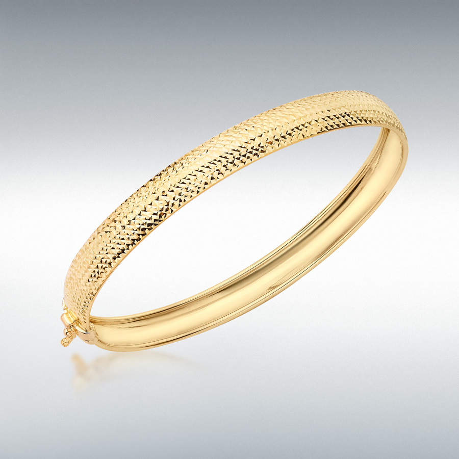 9ct Yellow Gold 7mm Half-Diamond-Cut Bangle  