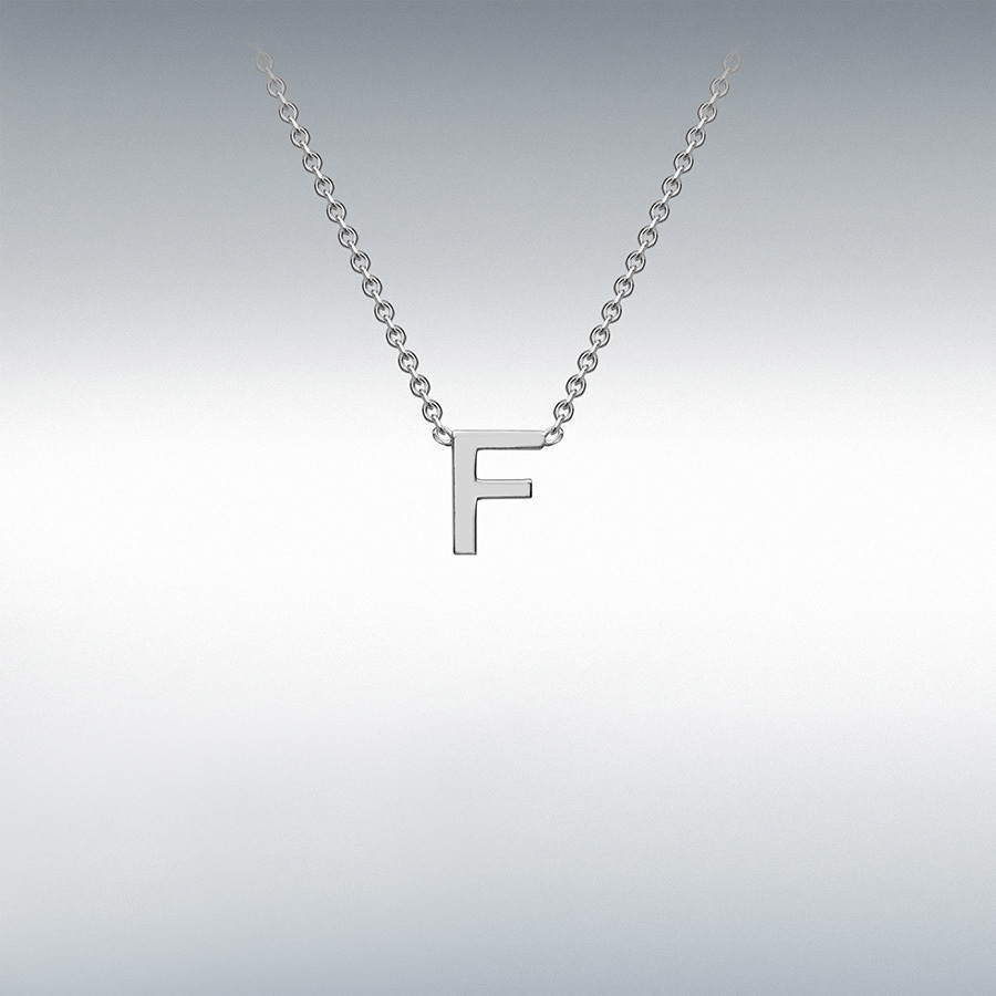 9ct White Gold 3.5mm x 4.5mm 'F' Initial Adjustable Necklace 38cm/15"-43cm/17"