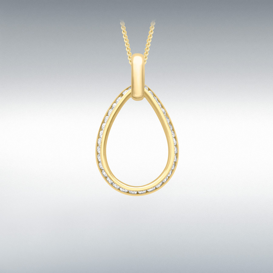 9ct Yellow Gold Channel Set CZ 13mm x 23mm Outline-Teardrop Pendant