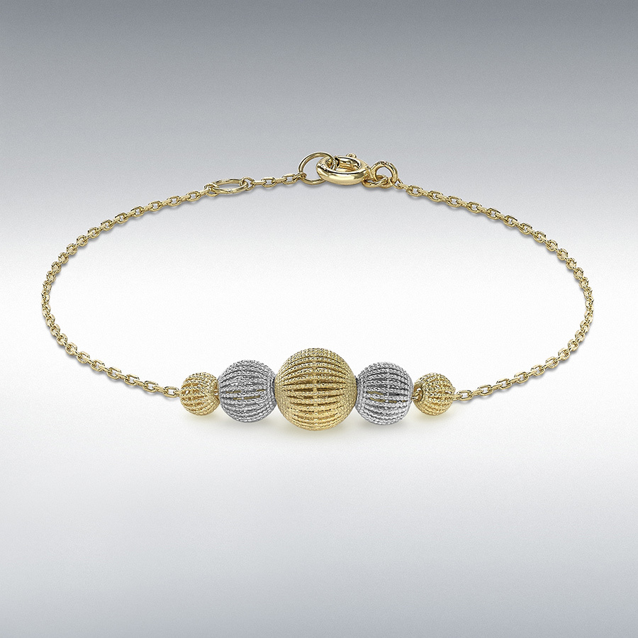 9ct 2-Tone Gold Lace Style Graduated Balls Adjustable Bracelet 18cm/7"-19cm/7.5" 