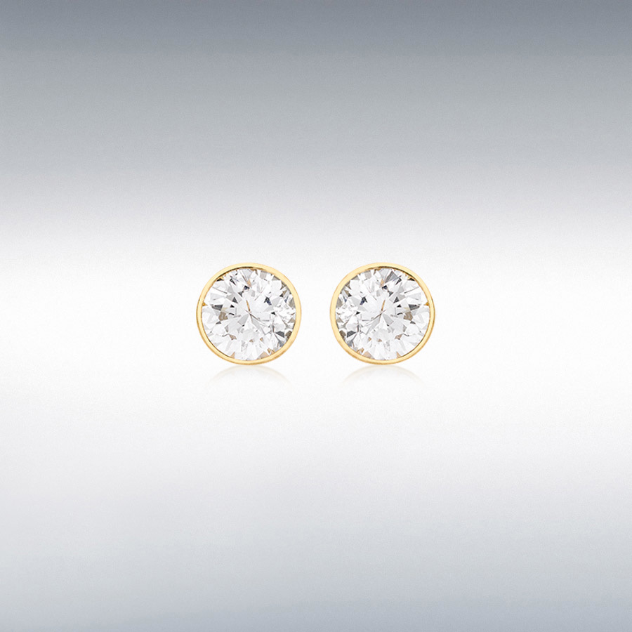 9ct Yellow Gold 6mm CZ 7mm Round Stud Earrings