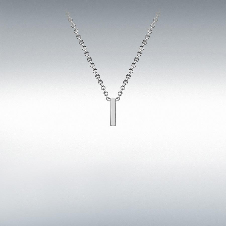 9ct White Gold 1mm x 4.5mm 'I' Initial Adjustable Necklace 38cm/15"-43cm/17"