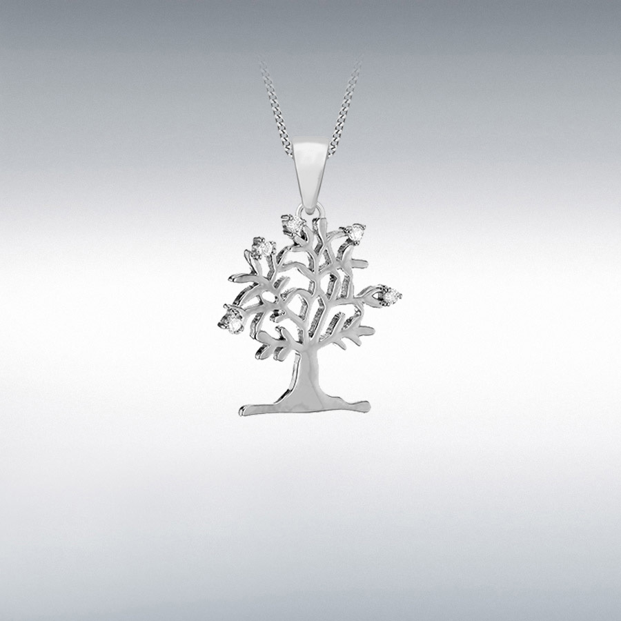 Sterling Silver Rhodium Plated CZ 18.6mm x 26mm 'Tree of Life' Pendant
