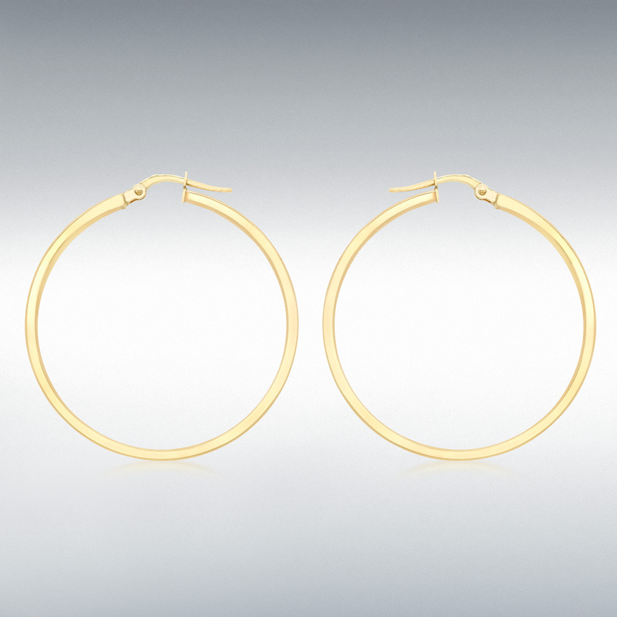 18ct Yellow Gold 3mm Rectangular-Tube 30mm Hoop Creole Earrings