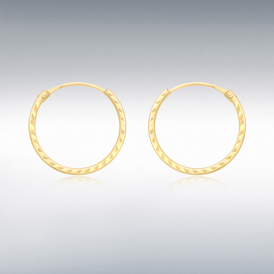 18ct Yellow Gold 15mm Diamond Cut  Sleeper Hoop Earrings