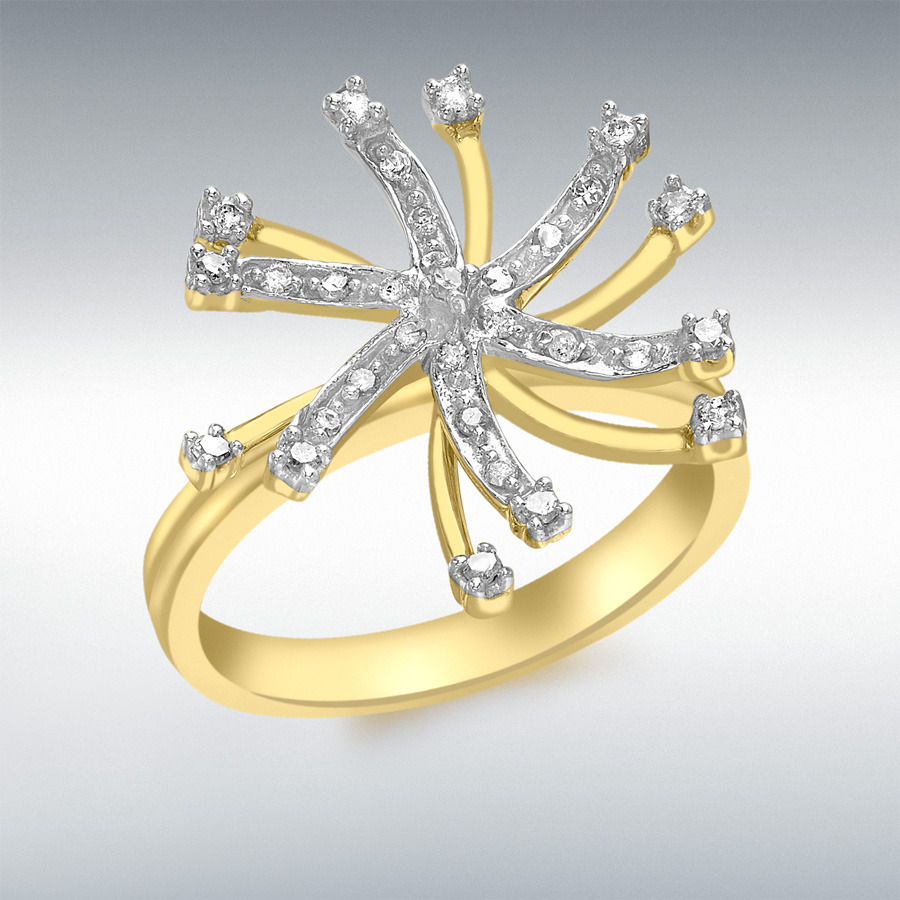 9ct Yellow Gold 0.19ct Diamond Snowflake Ring