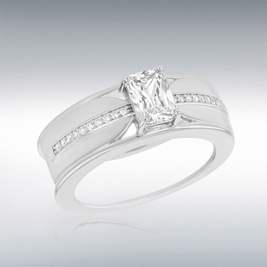 Sterling Silver Rhodium Plated Oura 5 Ring Emerald Cut CZ Enhancer  
