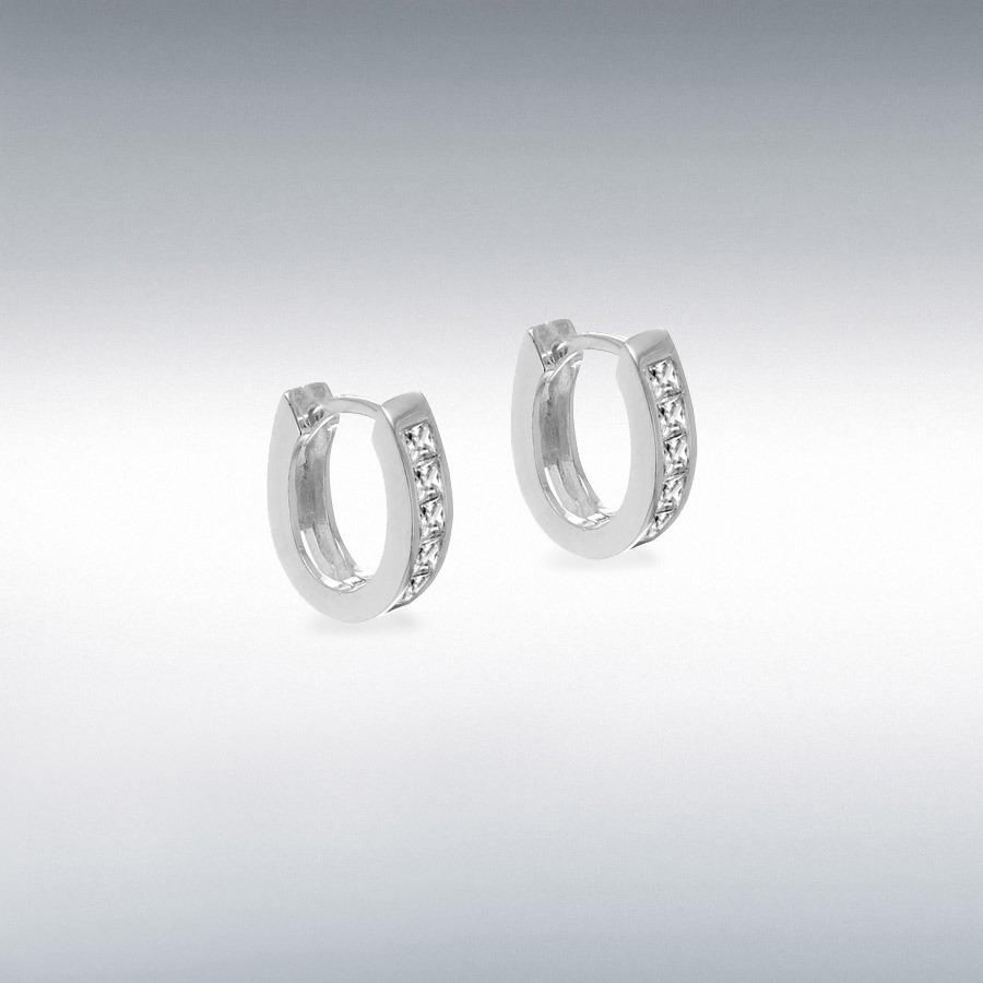 Sterling Silver CZ 11mm x 11.9mm Lever Back Hoop Earrings