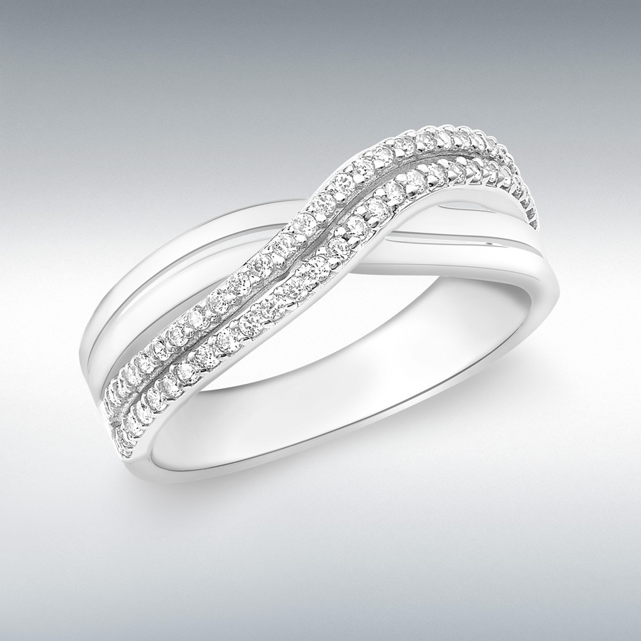 9ct White Gold CZ 3.5mm Double-Crossover Ring