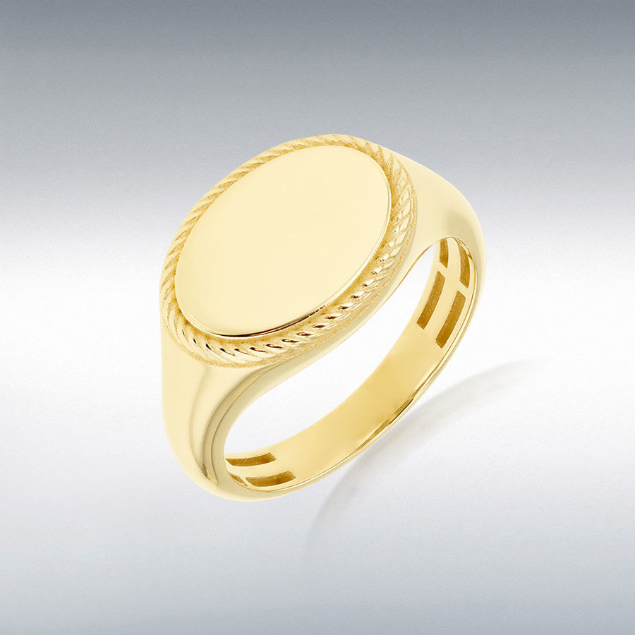 9ct Yellow Gold Oval Twisted Rope Frame Signet Center Ring