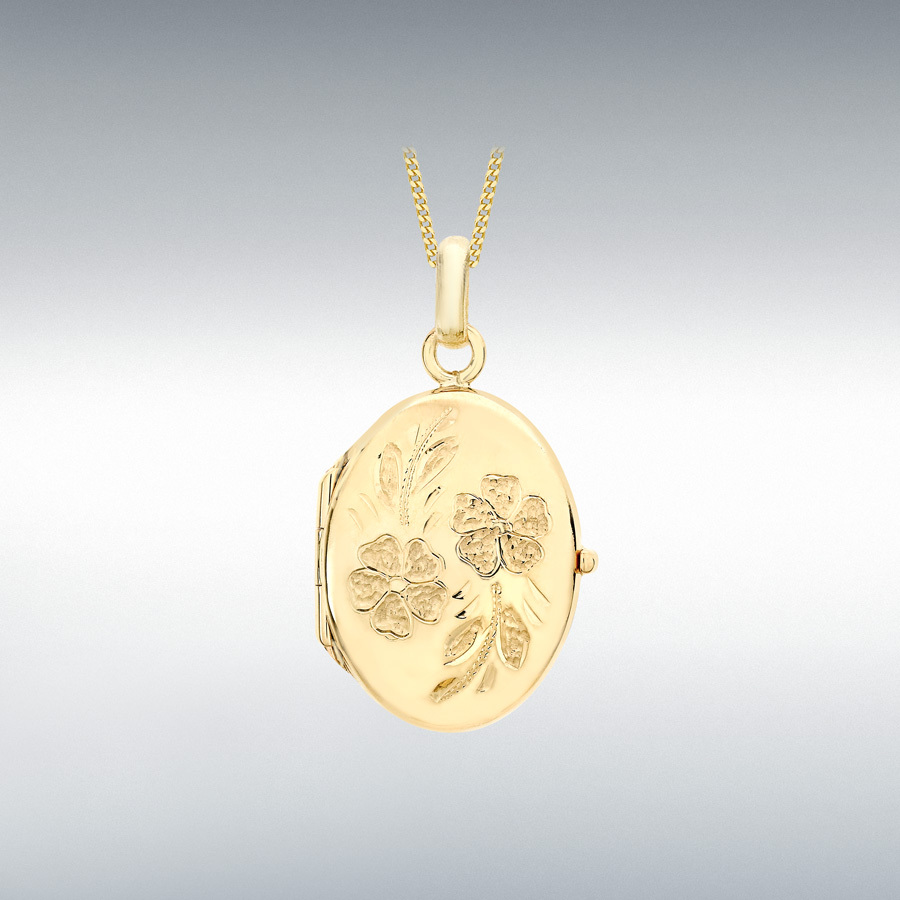 9ct Yellow Gold 17mm x 24mm Daisy-Detail Oval Locket