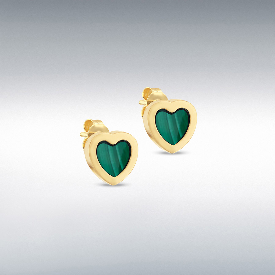 9ct Yellow Gold 6mm Malachite Heart Stud Earring