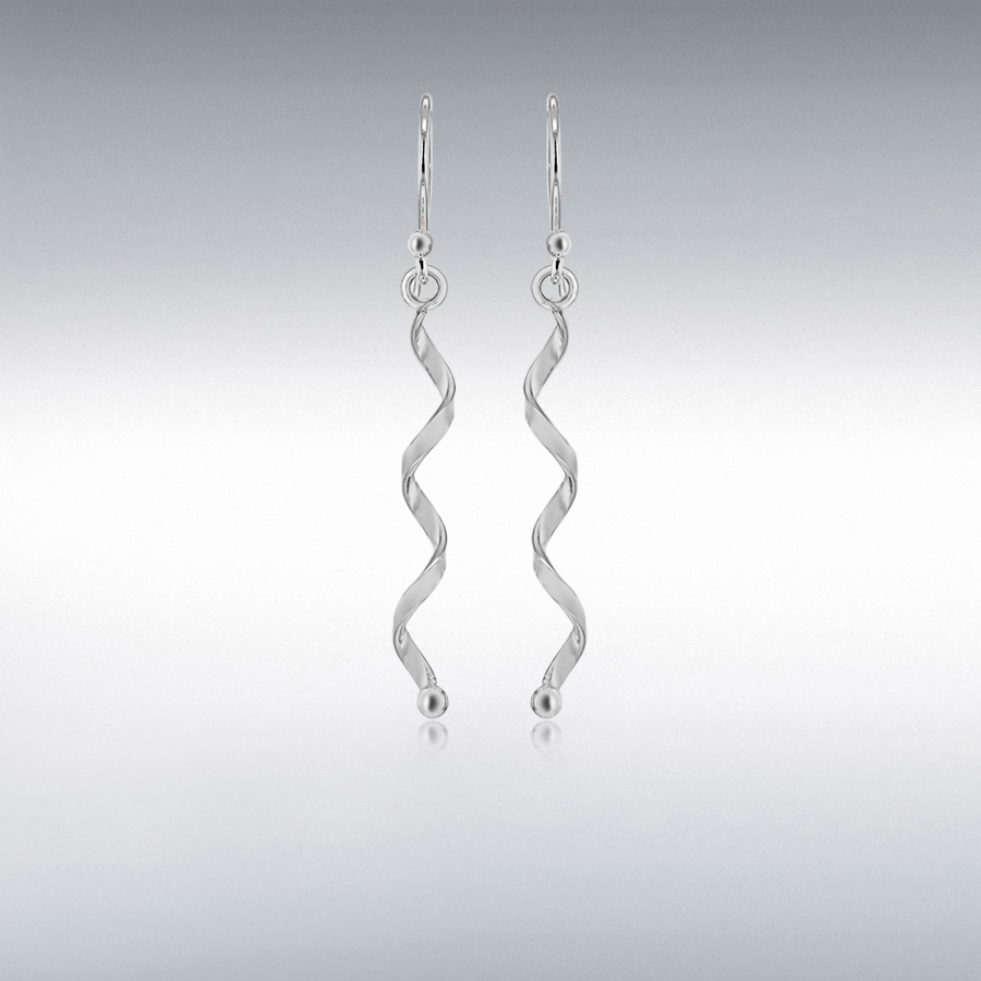 Sterling Silver 4mm x 43.5mm Twist Spiral Drop Earrings 