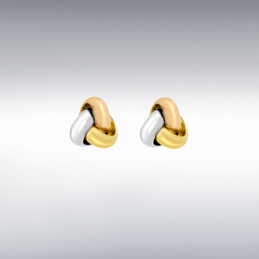 9ct 3-Colour Gold 8mm Knot Stud Earrings