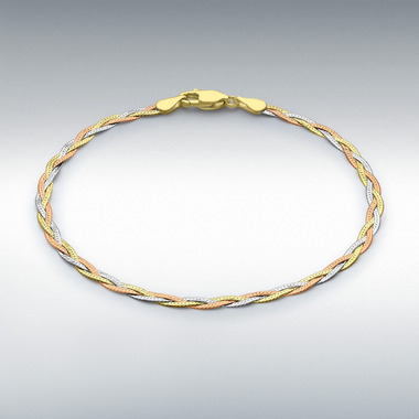 14K Tri-Color Gold Braided Italian Stretch Bracelet